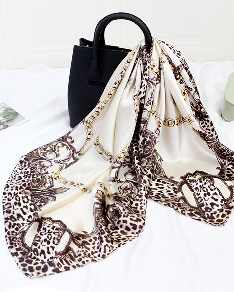 

Cheetah Chain Print Vintage Satin Square Silk Scarf, White
