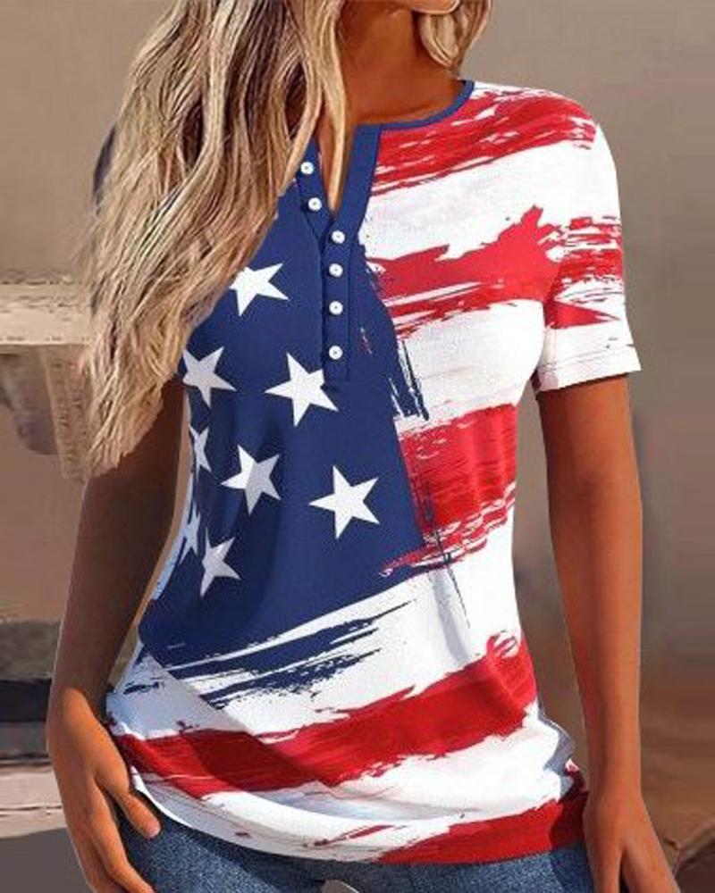 

Independence Day Flag Print Casual T-shirt, Multicolor