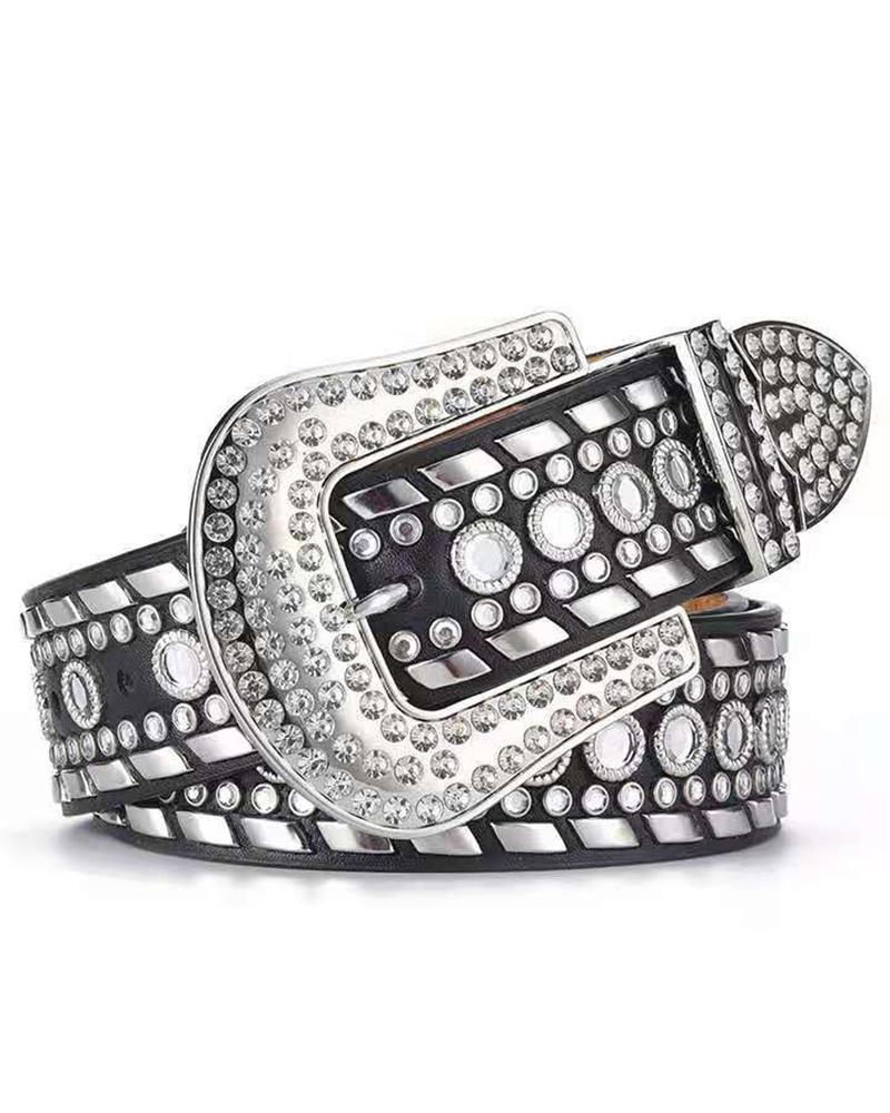 

Studded Rhinestone Decor Buckled Belt, Black