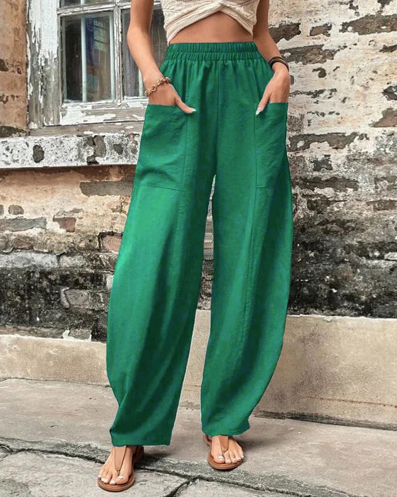 

Pocket Design Harem Casual Pants, Green