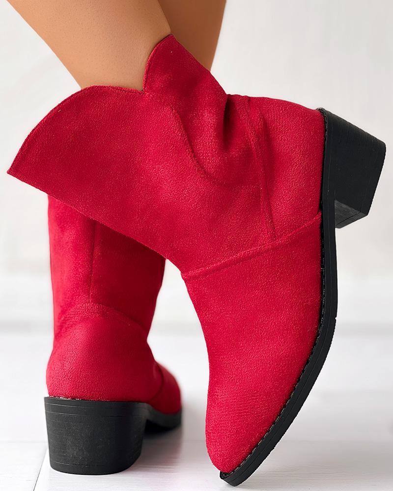 

Suede Point Toe Chunky Heel Knight Boots, Red