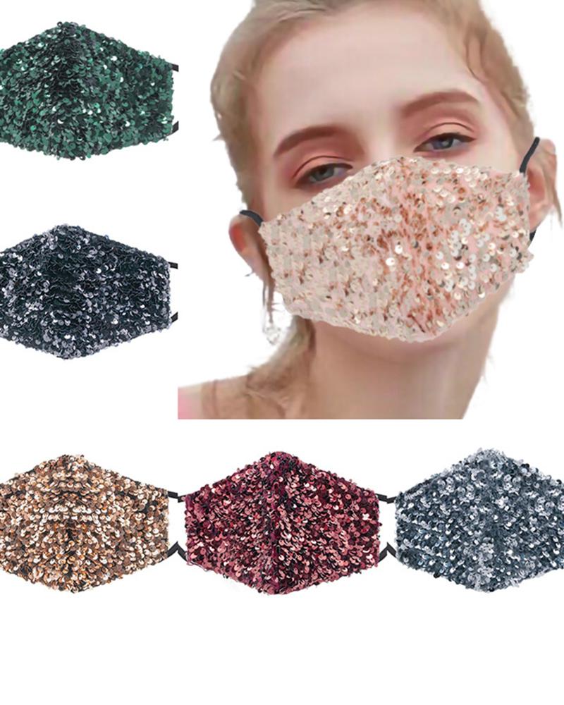 

Allover Sequins Earloop Face Mask, Rose gold