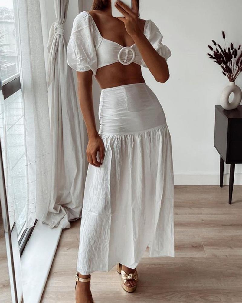 

Off Shoulder Cami Plain Top & Skirt Set, White