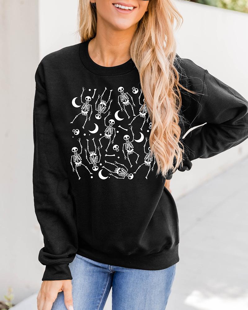 

Halloween Graphic Print O Neck Sweatshirt, Black
