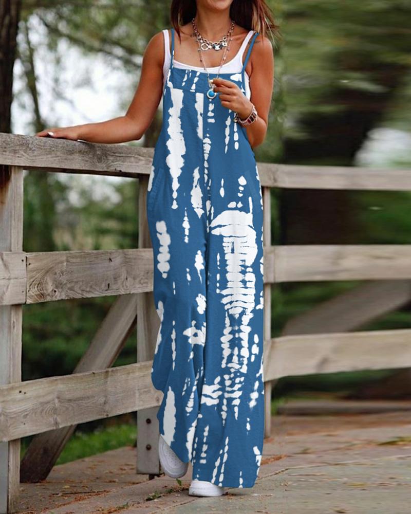 

Tie Dye Print Sleeveless Square Neck Jumpsuit, Blue