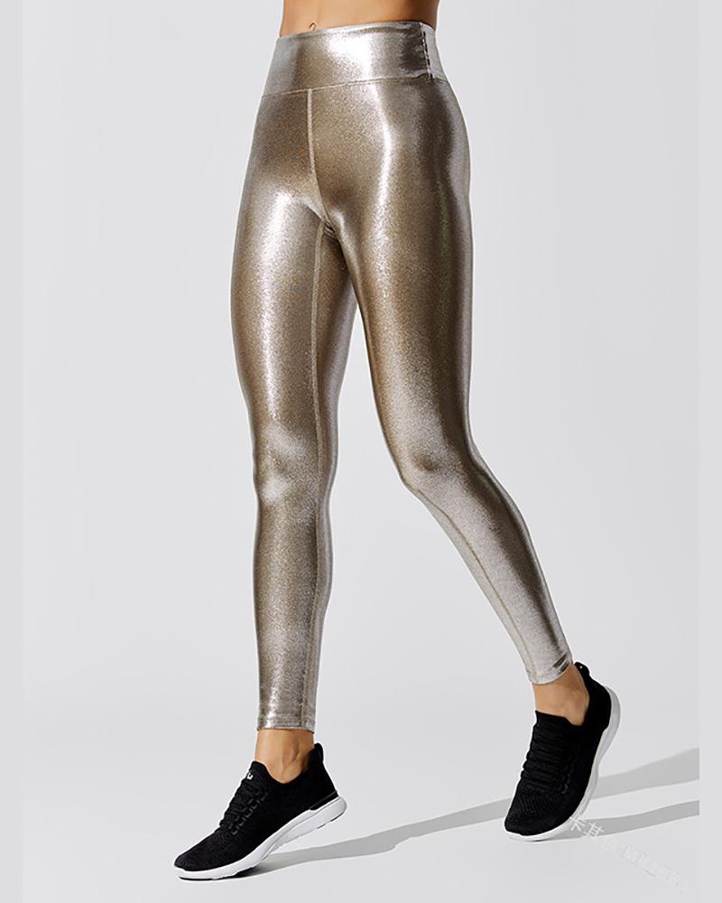 

High Waist Metallic Skinny Leggings, Rose gold