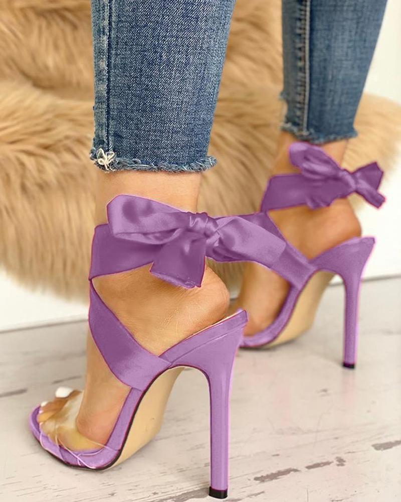 

Crisscross Transparent Strap Bow Sandals, Purple