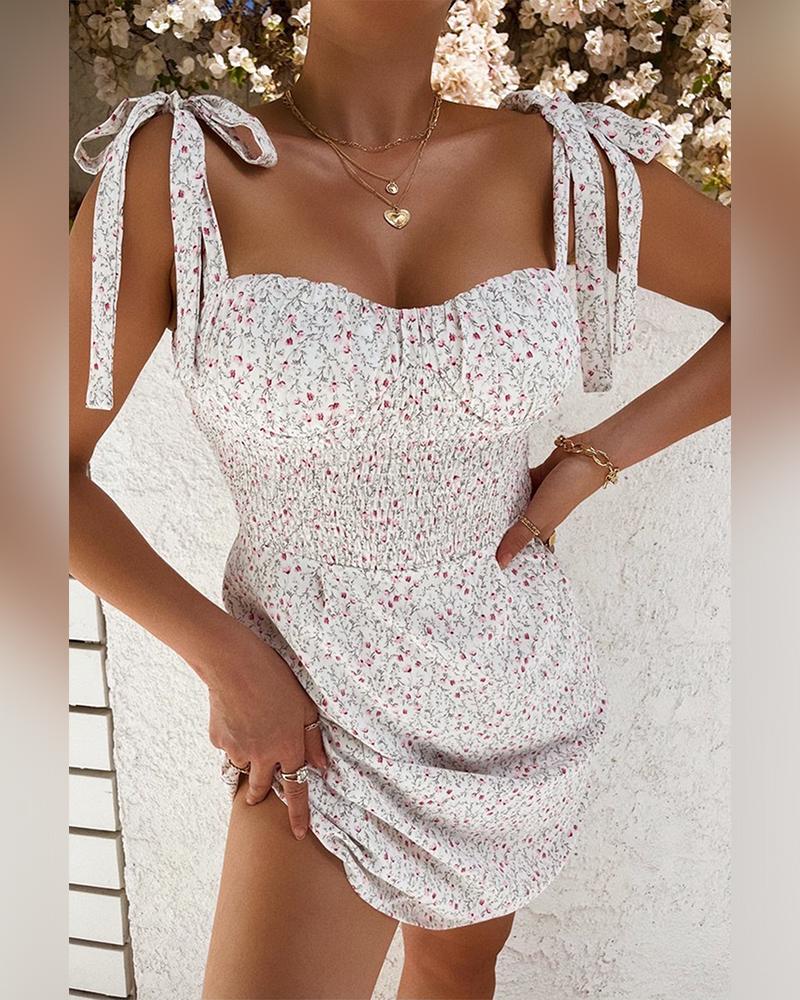

Ditsy Floral Print Strappy Sleeveless Slim Mini Dress, White