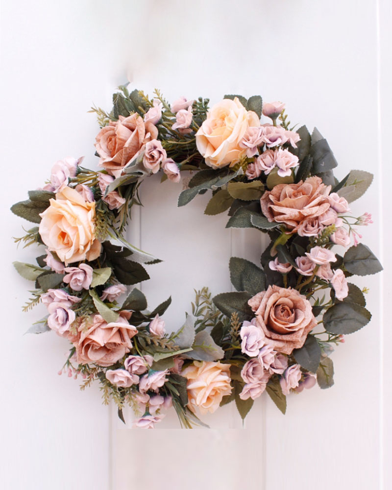

Rose Flowers Wreath Artificial Garland Wreath For Front Door Wedding Christmas Party Wall Window Decoration, Coffee
