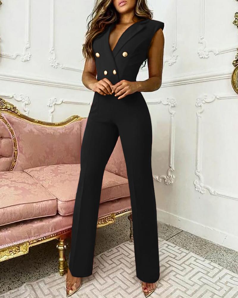 

Double Breasted Sleeveless Blazer Jumpsuit, Black