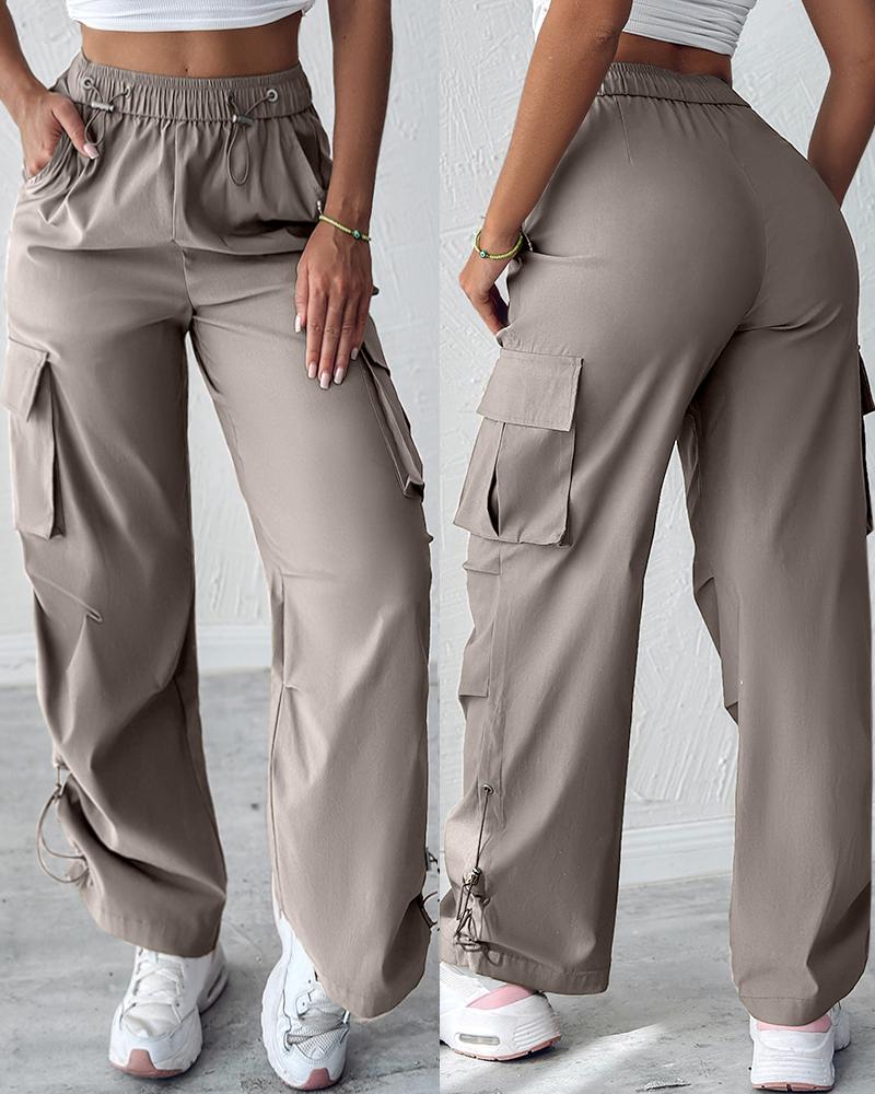 

Pocket Design Drawstring Cargo Pants, Gray