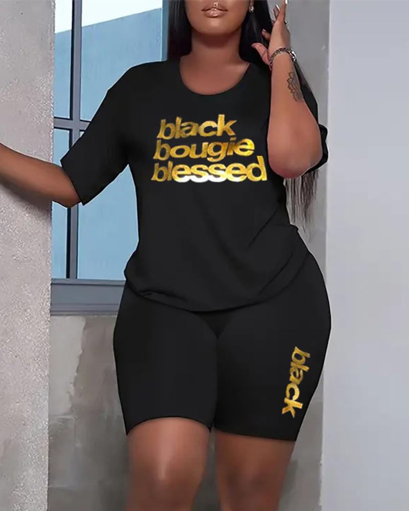 

Plus Size Black Bougie Blessed Print Top & Shorts Set