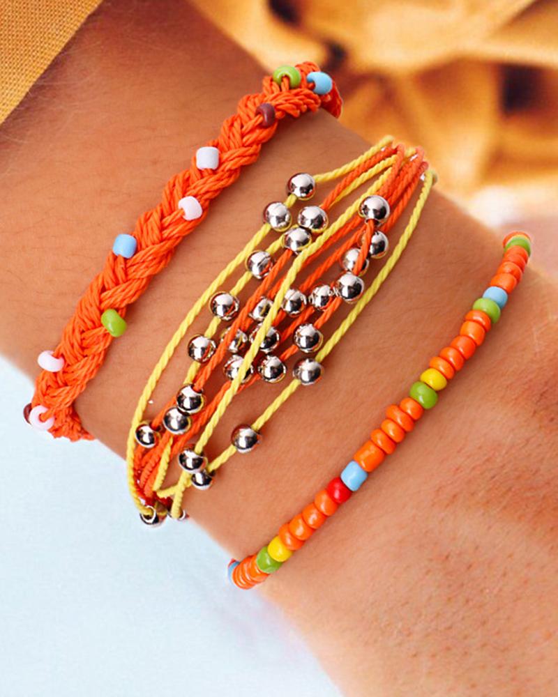 

3pcs Bohemian Braided Beaded Multi Strap Bracelets Set, Orange