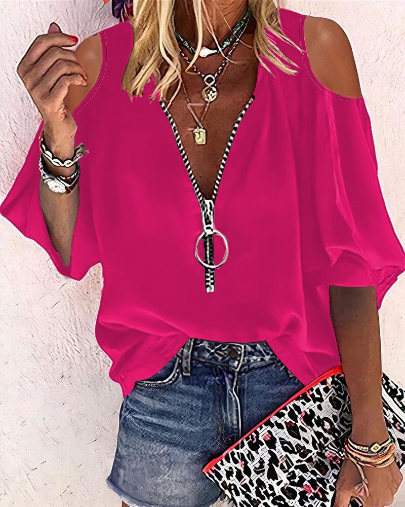

Cold Shoulder Zip Front Top, Hot pink