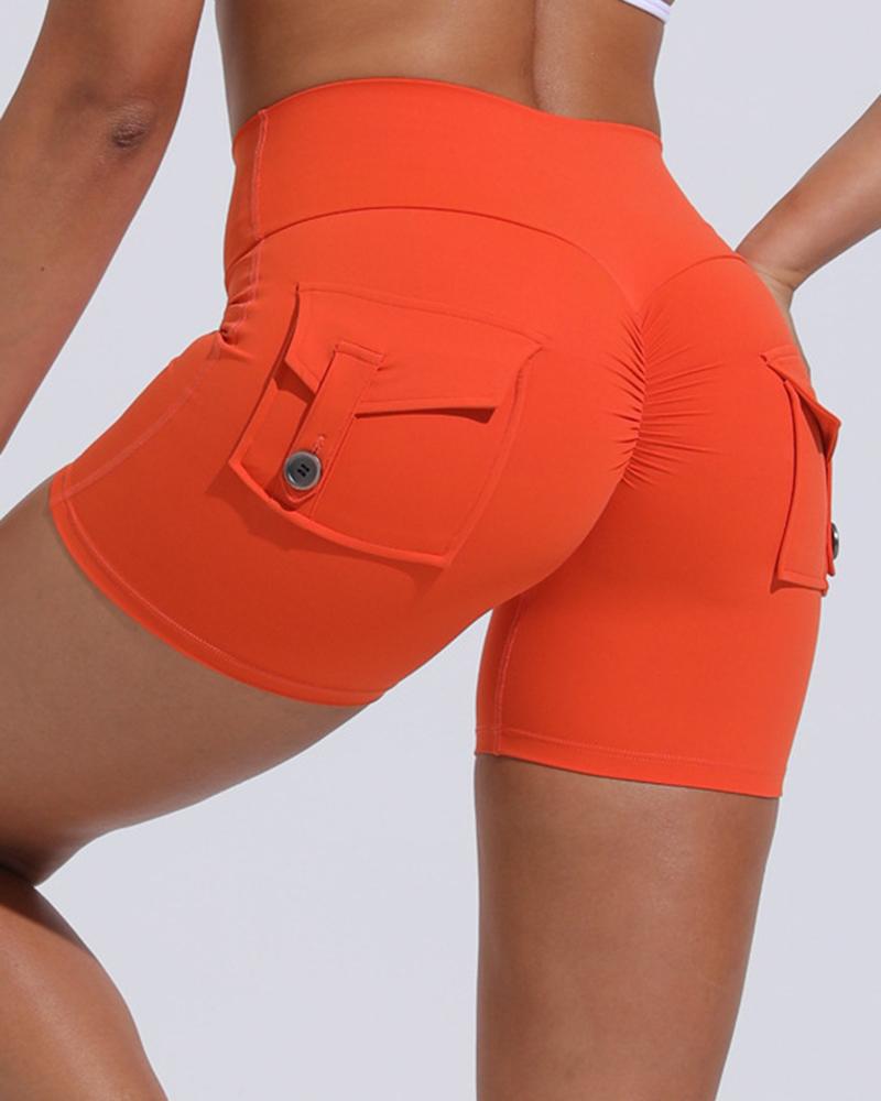 

Quick Dry Pocket Design Ruched Active Shorts, Orange