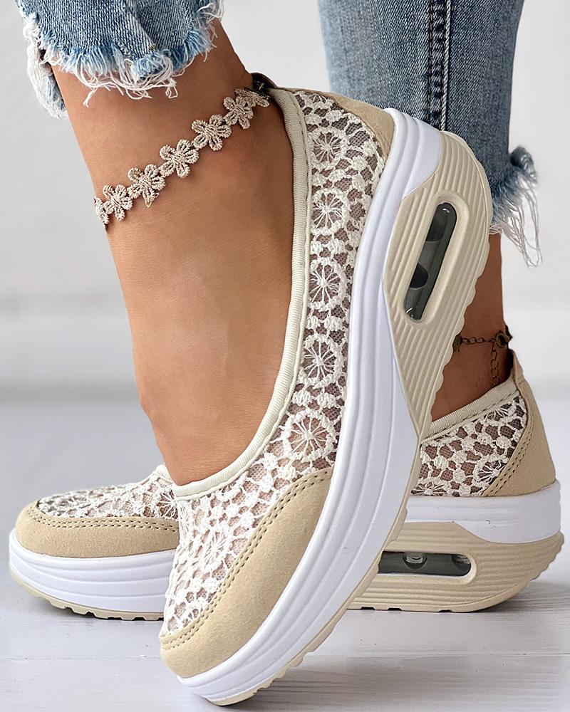 

Contrast Lace Slip-on Sneakers, Beige