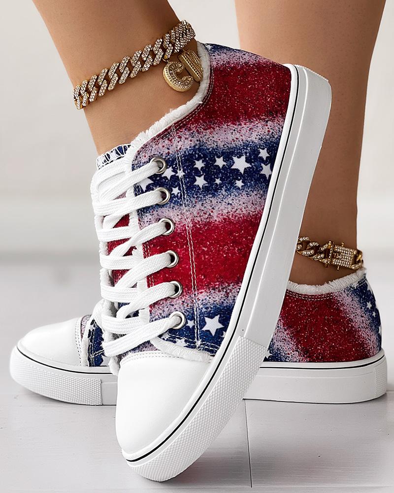 

Independence Day Flag Print Ombre Raw Hem Sneakers, Blue&red