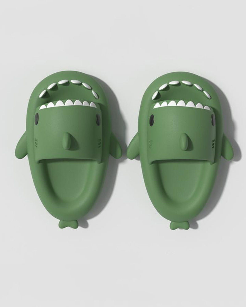 

Shark Pattern Comfy Platform Slippers, Army green