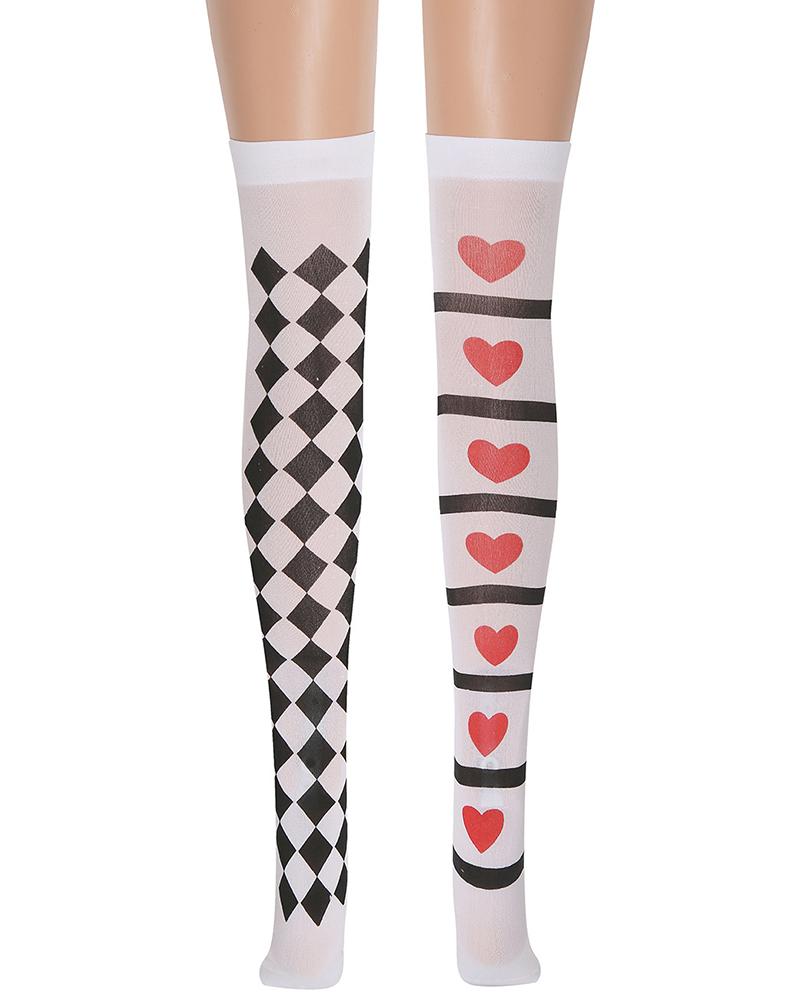 

Halloween Over Knee Long Geometric Heart Print Stockings Cosplay Party Stage Decorations, White