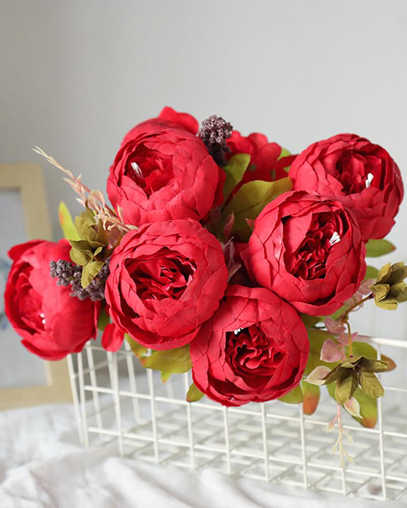 

Fake Flowers Vintage Artificial Peony Silk Flowers Wedding Home Decoration, Red