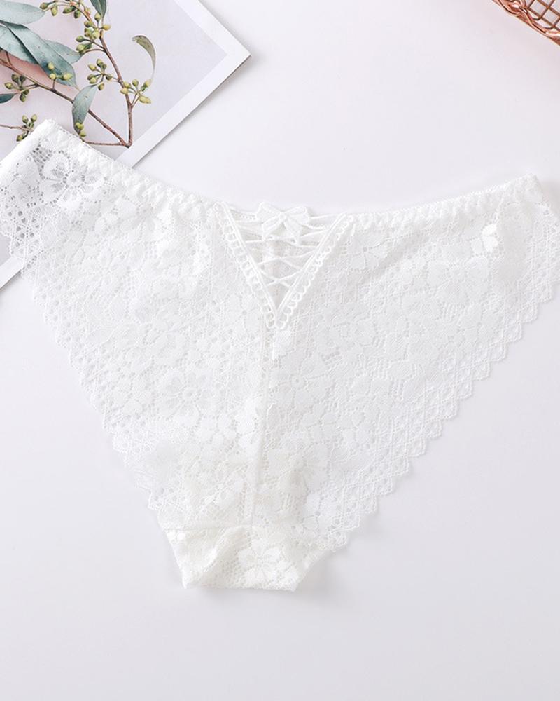 

Bowknot Décor Crochet Dentelle Culotte, White