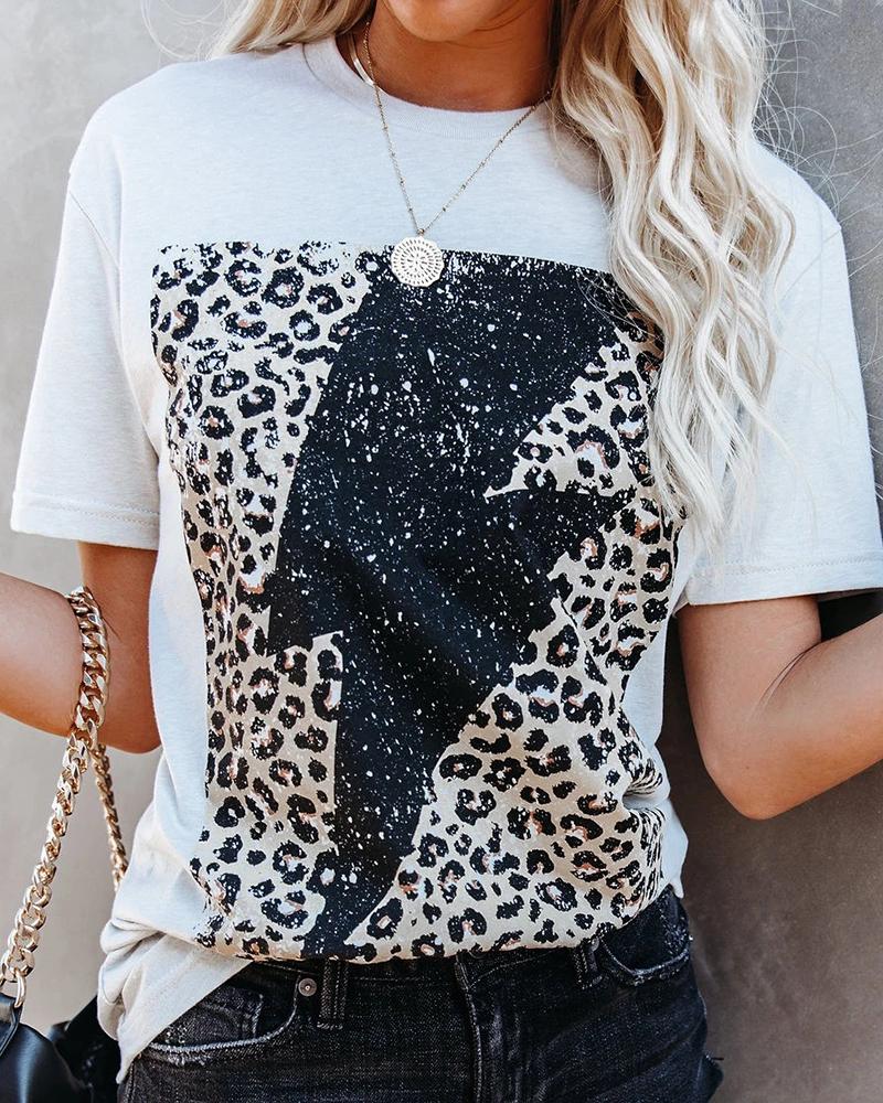 

Leopard Print Short Sleeve T-shirt, White