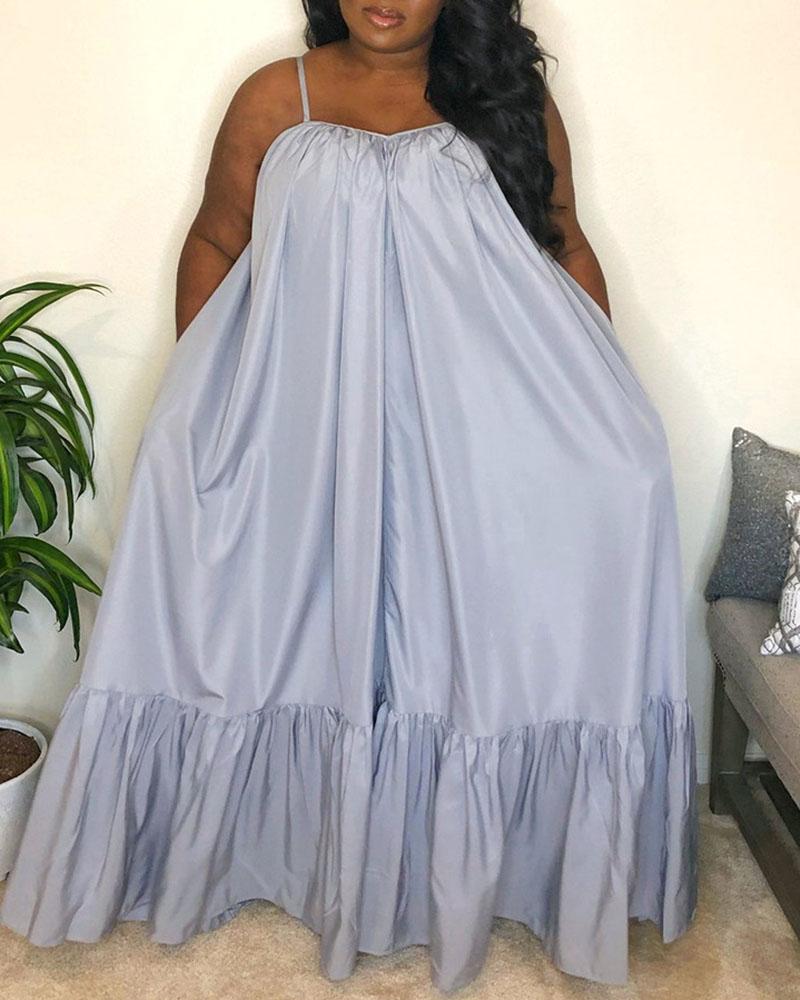 

Tied Back Ruched Ruffles Casual Maxi Dress, Gray