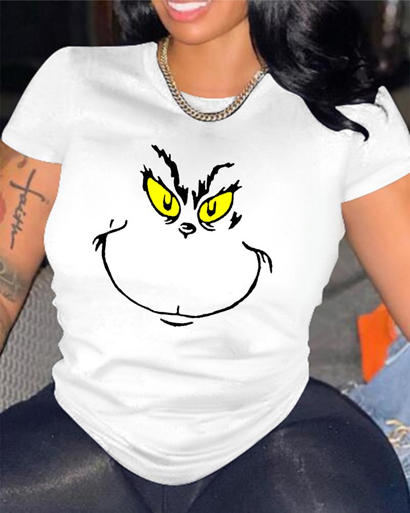 

Plus Size Grinch Stole Christmas Print Casual T-shirt, White