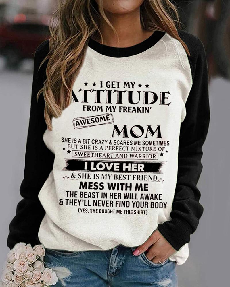 

Mother's Day Letter Print Long Sleeve T-shirt, White