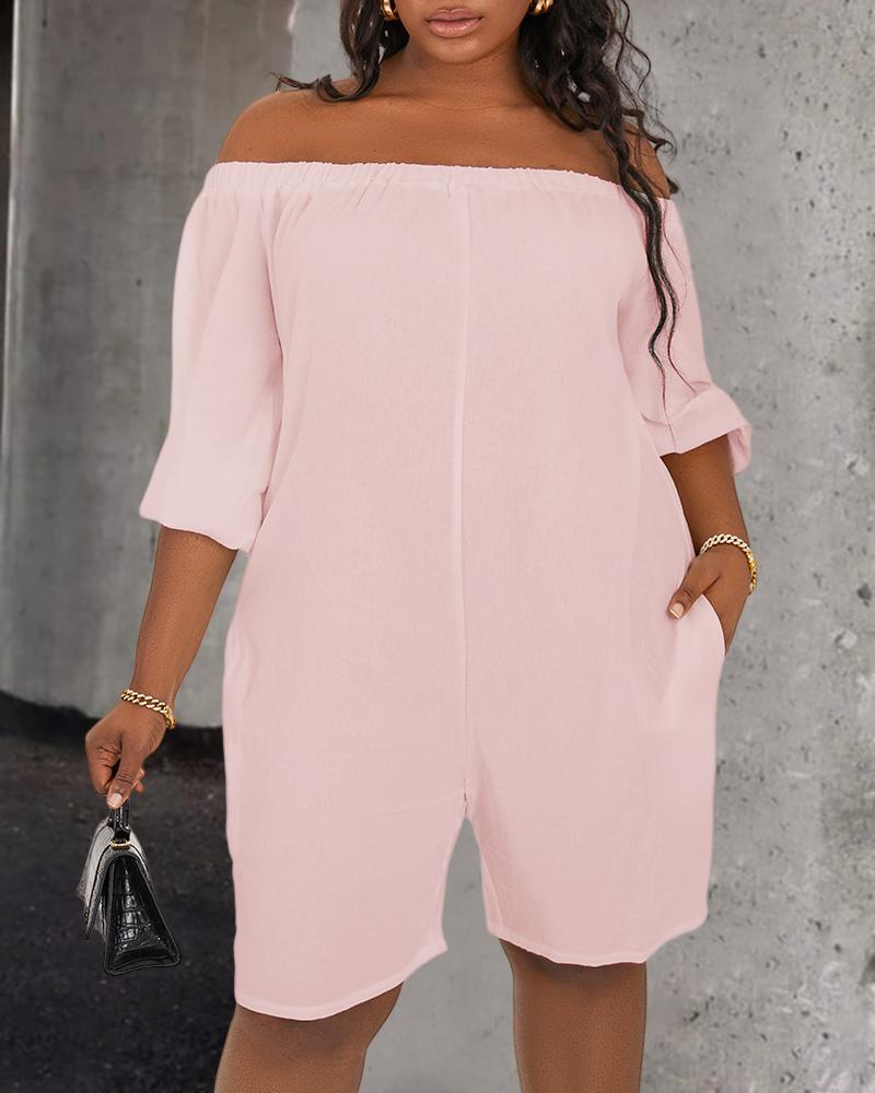 

Plus Size Off Shoulder Pocket Design Casual Romper, Pink