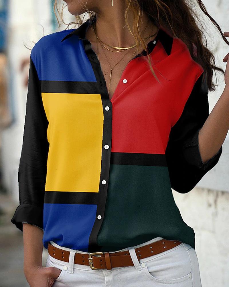 

Colorblock Long Sleeve Button Down Shirt, Multicolor