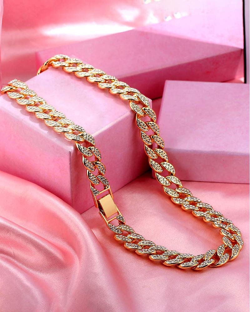 

Rhinestone Decor Punk Chain Choker, Gold