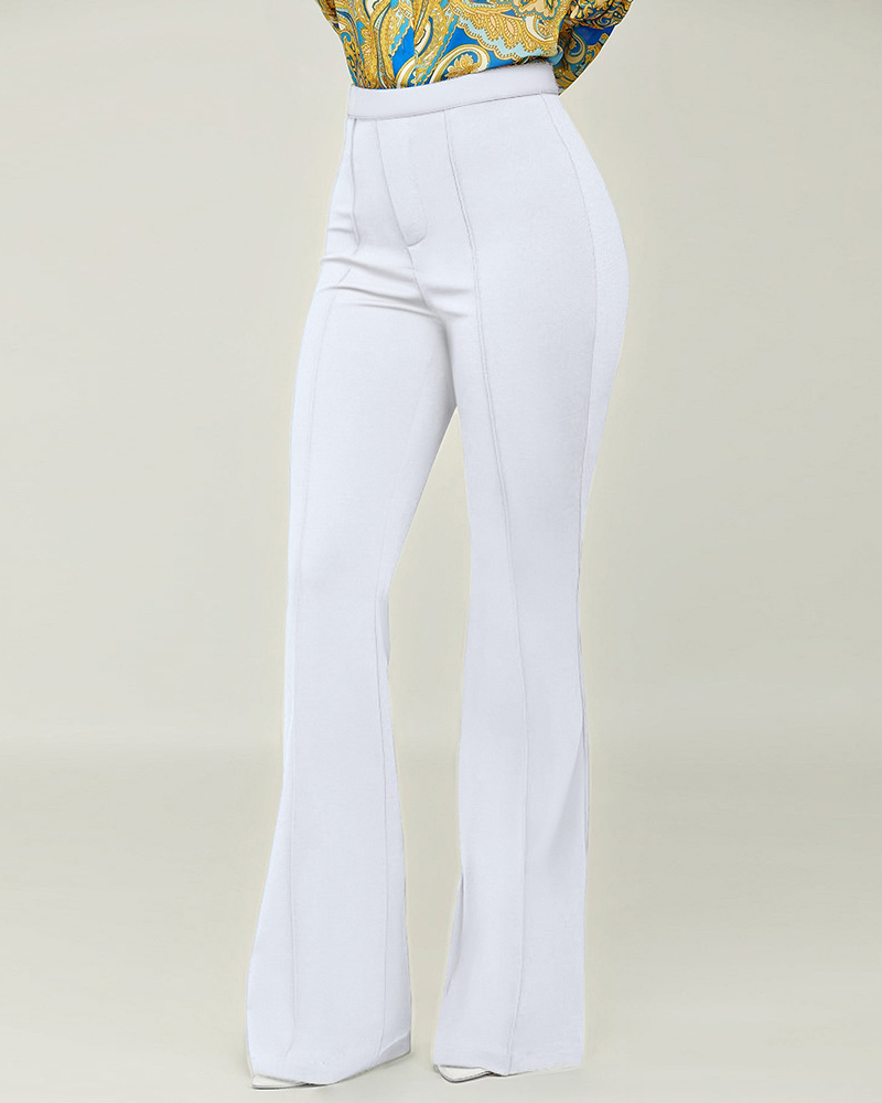 

High Waist Flared Leg Pants, White