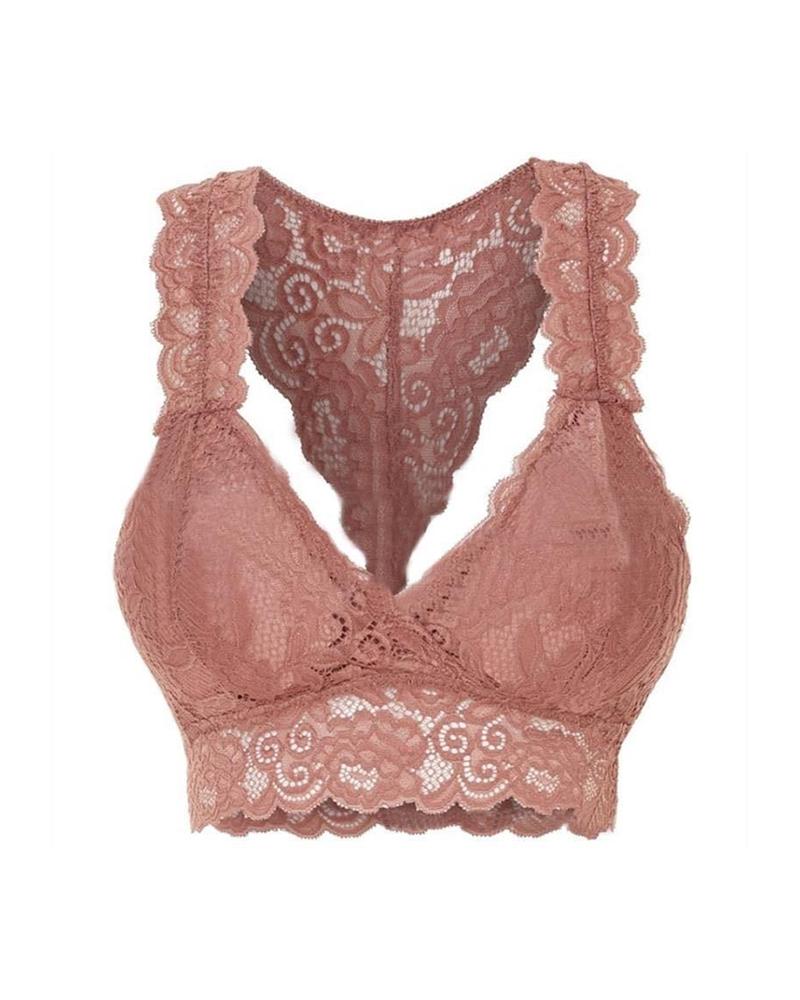 

Plain Lace Trim Bra, Pink