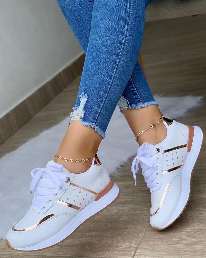 

Contrast Paneled Lace-up Sneakers, White