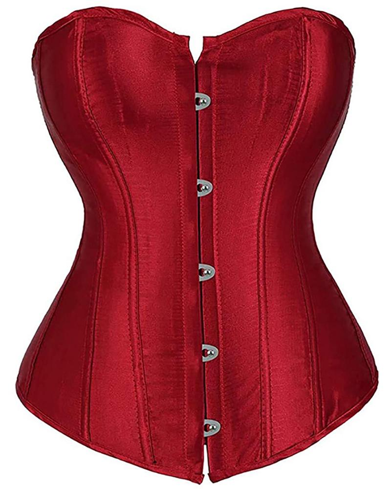 

Bandeau Satin Waist Cincher Sleeveless Skinny Corset Top, Red