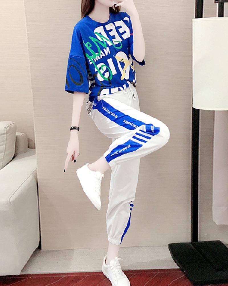 

Letter Print Loose Fit Active Set, Blue