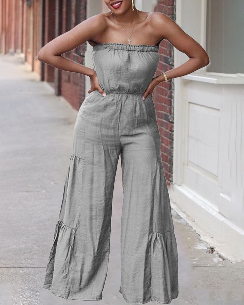 

Bandeau Ruched Wide Leg Jumpsuit, Gray