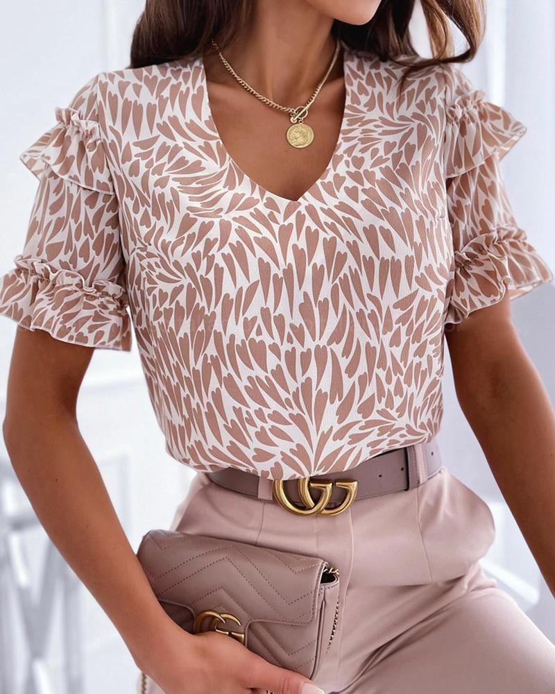 

Patterns Print Short Sleeve Loose Blouse, Apricot