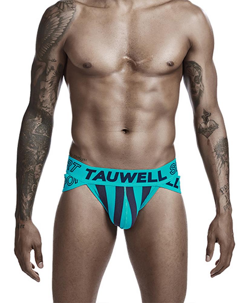 

Striped Letter Print Cut-out Underpants, Lighted blue