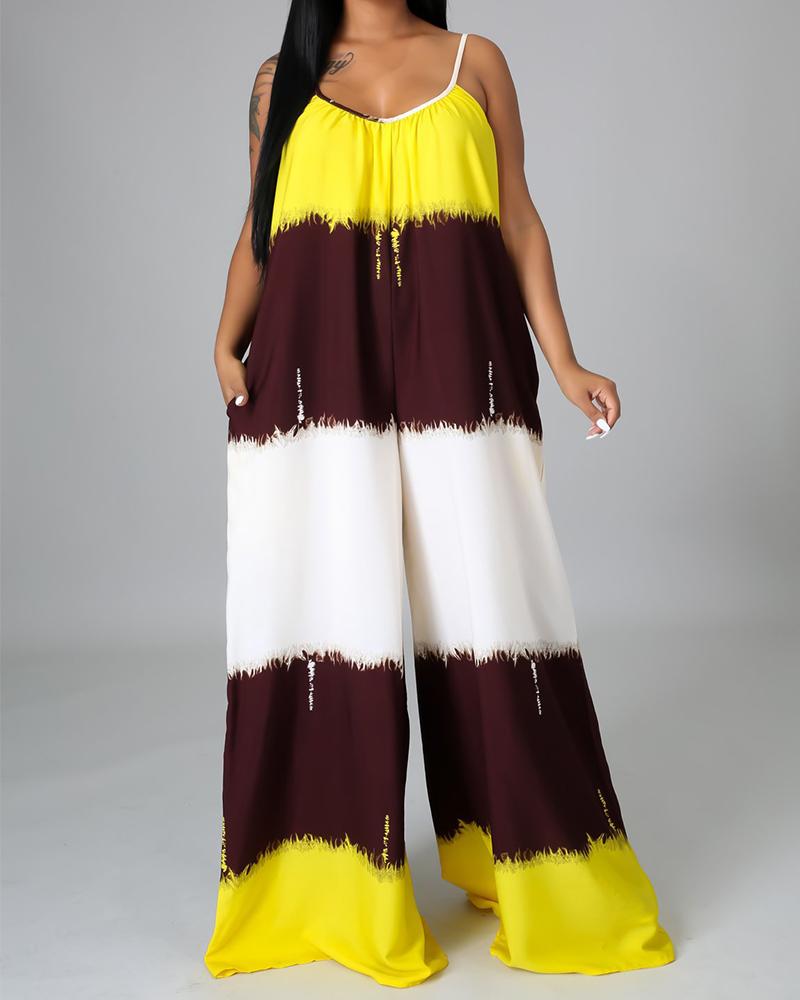 

Cami Strap Colorblock Long Straight Jumpsuit, Yellow