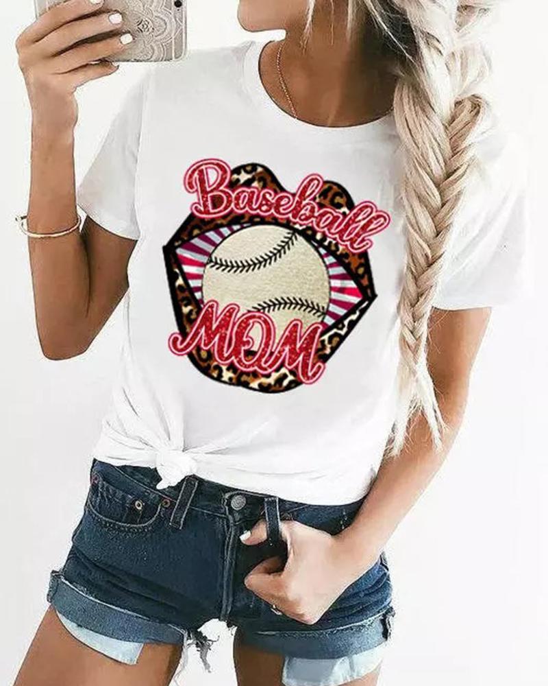 

Cartoon Leopard Lip Print Short Sleeve T-shirt, White