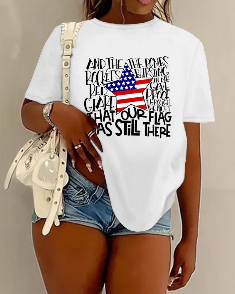 

Plus Size Independence Day Flag Star Letter Print Casual T-shirt, White