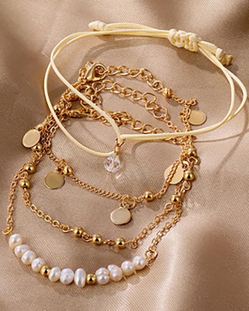 

Beaded DIsc Pattern Chain Bracelet, Style1