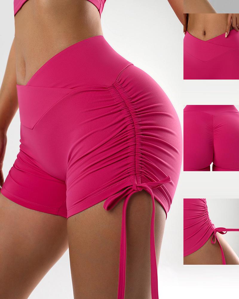 

High Waist Drawstring High Waist Sports Yoga Shorts, Hot pink