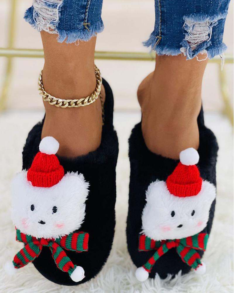 

Christmas Cartoon Pattern Close Toe Slippers, Black