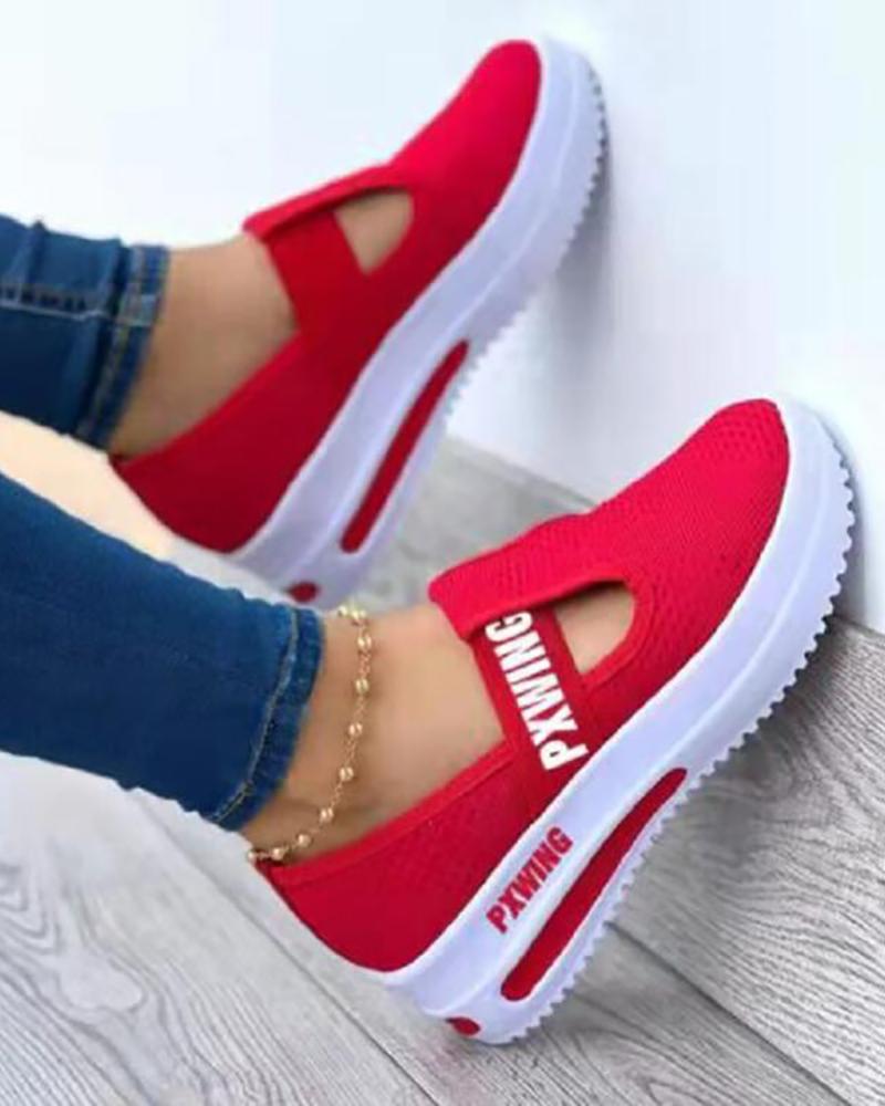 

Cutout Letter Pattern Platform Sneakers, Red