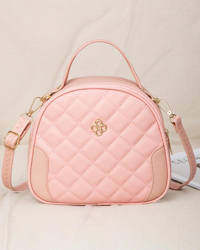 

Quilted Argyle Top Handle Crossbody Bag, Pink