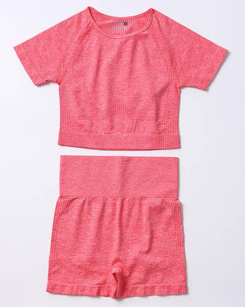

Plain Skinny High Waist Sporty Suit Sets, Orange