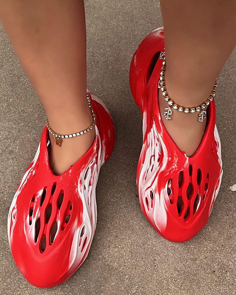 

Colorblock Hollow Out Clog Sandals, Red